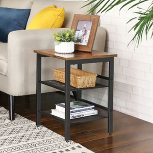 <span class=keywords><strong>Tavolino</strong></span> Industriale a 3 Ripiani con Piano in Legno Rustico e Mensole in Rete per Soggiorno e Camera da Letto - Product Image 3