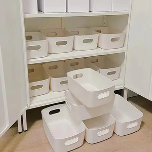 Space Saving Flexible Rectangle Plastic Storage Organizer Box with Handles for Modern Home Office Closet Shelf Organization