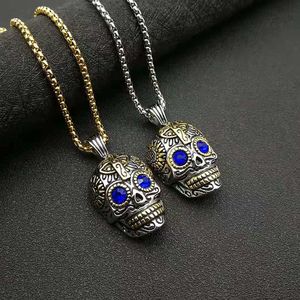 Yunnique-collar de calavera de acero inoxidable con colgante de ojos azules, joyería de fiesta unisex HX055 - Product Image 1