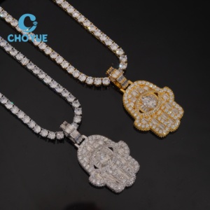 Joyería Hip Hop de Alta Calidad, Plata de Ley 925, Diamante Baguette, Varios Diseños, Colgante Hamsa con Moissanita para Hombre y Mujer - Product Image 1