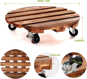 Support de <span class=keywords><strong>plante</strong></span> rond en <span class=keywords><strong>bois</strong></span> avec roulettes, support de <span class=keywords><strong>plante</strong></span> roulant robuste, chariot à roulettes avec roulettes métalliques verrouillables - Product Image 2