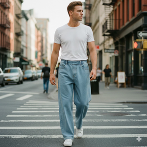 กางเกงยีนส์ทรงหลวมสไตล์ลำลองสำหรับผู้ชาย กางเกงยีนส์ฟอกสีสไตล์วินเทจ กางเกงยีนส์ทรงแบ็กกี้สำหรับทุกเพศ - Product Image 1