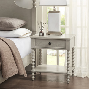 โต๊ะข้างเตียงสีครีมโบราณ 1 ลิ้นชักพร้อมชั้นวางของ - Product Image 1
