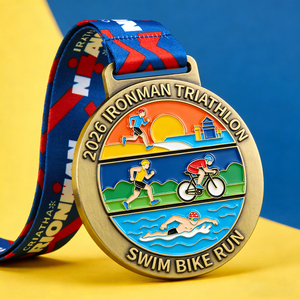 Factory Design Logo Metal Zinc Alloy 3D Enamel Marathon Running Race Award 5K 10K Custom Sport Triathlon Medal With <b>Ribbon</b> - Product Image 1