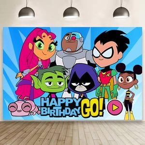 ทีน ไททันส์ โก แฮปปี้ บันนี่ เดย์ ฉากหลังถ่ายภาพการ์ตูนซูเปอร์ฮีโร่ ฉากหลังปาร์ตี้เด็ก แบนเนอร์ตกแต่ง ปรับแต่งได้ - Product Image 1