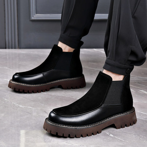 Stivali Chelsea da <span class=keywords><strong>uomo</strong></span> in vera pelle stile retrò britannico, taglie 38-45, stivali comodi slip-on da <span class=keywords><strong>uomo</strong></span> per autunno/inverno - Product Image 4