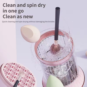 <span class=keywords><strong>Limpiador</strong></span> de <span class=keywords><strong>brochas</strong></span> de maquillaje eléctrico de 7000 rpm/min con limpieza automática de esponja y secador Rosa AS + PC + Material TPE - Product Image 2
