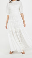 Robe longue maxi blanche décontractée et élégante pour femme, en lin et coton, unie, avec volants, tissée, à nouer dans le dos, manches mi-ballon et à volants superposés