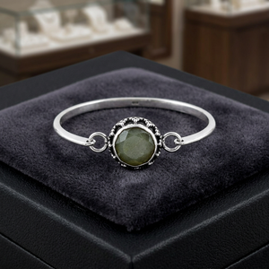 Art Palace <b>Silver</b> <b>Cuff</b> <b>Bracelet</b> With Natural Stone Bezel Setting Vintage Style Unisex Jewelry Gift - Product Image 2