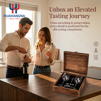 Juego de Regalo de Copas de Vino en Caja de Madera Personalizada OEM ODM, Copas de Vino Tinto de Cristal con 4 Accesorios de Bar para Bodas y Eventos Corporativos