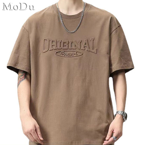 Camiseta de Hombre <span class=keywords><strong>MoDu</strong></span> de Alta Calidad, 100% Algodón, Cuello Redondo, Talla Grande, Logotipo en Relieve, Antiarrugas, Transpirable, Manga Corta - Product Image 1