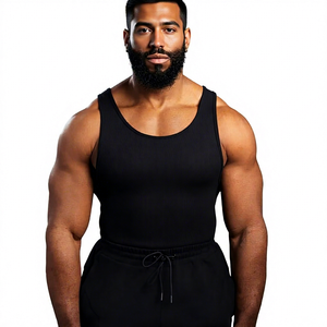 <b>Men's</b> <b>Black</b> Knitted Cotton Tank Top O-Neck Solid Casual Breathable Gym <b>Vest</b> - Product Image 1