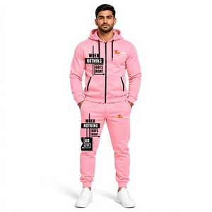 New 2026 High Quality Custom Men's Winter Solid Tracksuits Zip-Up Hoodie and <b>Sweatpants</b> <b>Set</b> 100% Cotton - Product Image 1