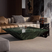Table basse en marbre naturel de style italien Cammy Stone Emperor avec coins arrondis, design mobile, ensemble complet pour salon