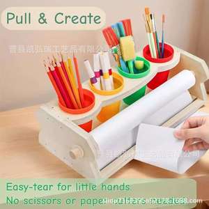 Home Wooden Children's Drawing Paper Holder, Drawing Paper <b>Roll</b> Rotating Stand, Desktop Drawing and Doodling <b>Tool</b> Set with Pen - Product Image 2