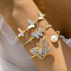 Joyería de Acero Inoxidable de Moda al por Mayor, Pulsera de Cadena y Eslabones con Dijes de Flor y Cereza, Chapada en <span class=keywords><strong>Oro</strong></span> de 18K, para Mujer - Product Image 2