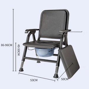 <b>Portable</b> <b>Commode</b> Chair Foldable For Elderly Pregnant Disabled Home Use With Blue Potty Bucket And Armrests - Product Image 2