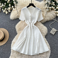Robe Courte Tricotée Femme 6 Couleurs Col V Moulante Décontractée Taille Unique
