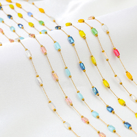 18K baja tahan karat lapis emas 18K berpola manik-manik persegi rantai manik-manik kristal batu warna-warni untuk pembuatan perhiasan kalung
