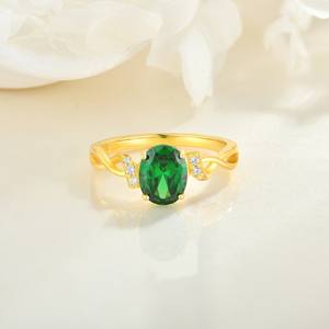 Anillo de Compromiso de <span class=keywords><strong>Plata</strong></span> de Ley 925 con Bañ<span class=keywords><strong>o</strong></span> de Oro de 18K y Diamante Ovalado Verde CZ para Mujer, Venta al por Mayor de Joyería Fina - Product Image 3