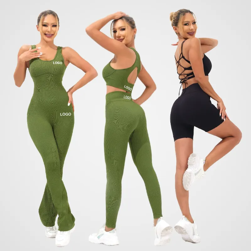 5 Stück Nackenkreuz Rückenfrei Sport-BH für Damen hohe Taille Leggins Kreuz Taille Rip Shorts Rib Yoga Jumpsuits Sportbekleidung Set