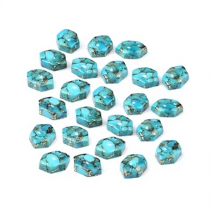 Haute qualité 10x15mm forme hexagonale Cabochon naturel bleu cuivre Kingman Turquoise pierres précieuses fabrication de bijoux pierres Cabochon en vrac - Product Image 1