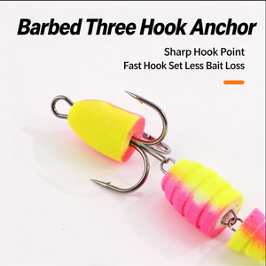 Esca da pesca bionica con 3 <span class=keywords><strong>ami</strong></span>, in schiuma EVA colorata, con ardiglioni, per lucci e mandarini, per uso fluviale, all'ingrosso - Product Image 5
