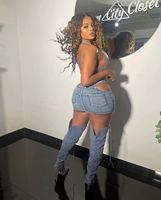 Ensemble de deux pièces en jean pour femme, débardeur court et jupe en jean, tendance streetwear, bleu