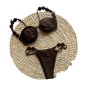 STOCK Traje de baño con aros de doble forro para mujer Conjunto de Bikini brasileño de moda Cordón de diamantes de imitación Malla Volantes Cinturón Decoraciones - Product Image 1