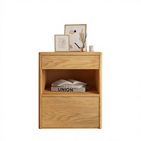 Table de chevet moderne minimaliste écologique en bois massif, design nordique, 2 tiroirs, rangement ouvert pour meubles
