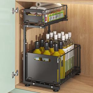 Étagère de rangement en métal à double niveau, étagère de rangement rétractable pour utilisation sous l'évier de cuisine à la maison - Product Image 3