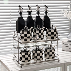 Set di accessori da cucina di lusso leggero porta attrezzi ripiano domestico con vasetto di spezie in ceramica e vasetto di vetro olio - Product Image 2