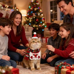 Lindo Conjunto de Disfraz Navideño para Mascotas, Pañuelo, Babero y Gorro para Gatos y Perros Pequeños, Atuendo Navideño para Fiestas, Decoración Festiva - Product Image 1