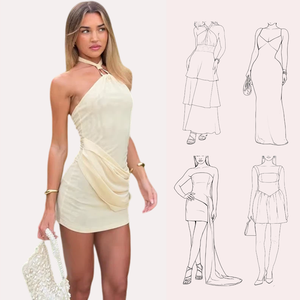 Beiges Neckholder-Minikleid mit Gerafftem Drapierungsdesign Elegantes Cremefarbenes Neckholder-Kleid mit Twist-Front Komfortable Damenkleidung - Product Image 3