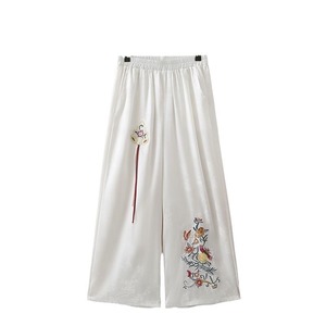 [] Chinese Ethnic Style Wide-Leg Pants Women Black And White Artistic Embroidery Casual Loose Fit - Product Image 5