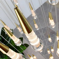 Lustres suspendus LED en cristal personnalisés de 2M, 3M, 4M, style goutte de pluie, avec fonction dimmable pour escalier, hall d'entrée et plafonds hauts