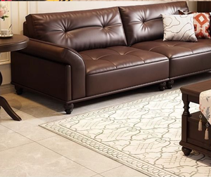 Sofá Chesterfield de Cuero Genuino Marrón, Estilo Retro Americano de Lujo, Juego de Muebles para Sala de Estar - Product Image 5