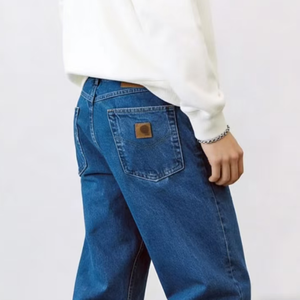 Jean en denim décontracté pour homme, coupe droite classique vintage, taille mi-haute, avec fermeture éclair et logo, style OEM <span class=keywords><strong>de</strong></span> marque automobile - Product Image 3