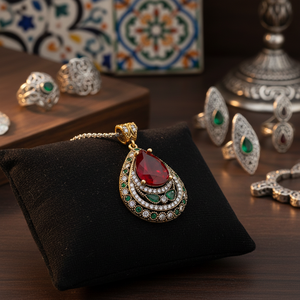 Oxidized Waterdrop Shape Garnet Stone in Authentic <b>Silver</b> Pendant Turkish Wholesale 925 <b>Silver</b> Jewelry - Product Image 3