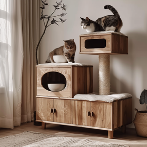 Luxo moderno <span class=keywords><strong>Cat</strong></span> <span class=keywords><strong>Tree</strong></span> Tower Wood Pet House com Climb Frame Litter Box Contemporâneo Animal Padrão <span class=keywords><strong>Scratcher</strong></span> Casa para Gatos - Product Image 3