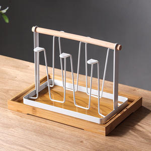 Support à gobelets moderne avec plateau, forme carrée, support à verres portable, poignée en bois blanc, égouttoir - Product Image 3