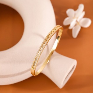 Geometric <b>Copper</b> <b>Bracelet</b> Gold Color Channel Setting Women's Gift Jewelry - Product Image 1