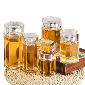 Hexagon food storage container honey jar glass 100ml 180ml 280ml