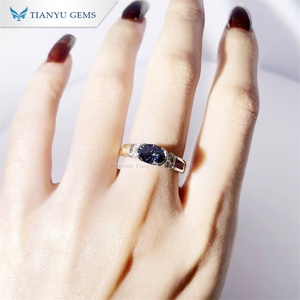 Tianyu แหวนหมั้นเพชรรูปวงรีขนาด8x5.5มม. สีฟ้าสำหรับงานเลี้ยงแต่งงานของขวัญ925เงิน10K 14K 18K - Product Image 4