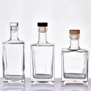 Kare ağır votka likörü cin şişesi ruhları cam şişeler 375ml 500ml 750ml ucuz fiyat ile