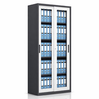 Armoire de classement métallique à 2 portes coulissantes en verre, armoire de bureau en métal verrouillable avec 4 étagères réglables pour le rangement de documents A4