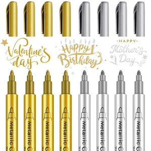 قلم تحديد ملون معدني من الإكريليك قلم ماركر ذو أكمام ذهبية طقم أدوات مكتبية مكون من 12 قطعة للطلاب قلم جرافيتي للرسم