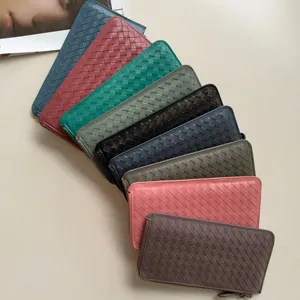 Fashion Top Layer Braided Sheep Long Leather Credit Card Womens Wallets