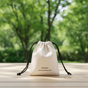 Recyclable Cotton Canvas <b>Drawstring</b> Jewelry Bag with Custom Logo Option Small Size Gift Packaging & Accessories <b>Pouch</b> - Product Image 1