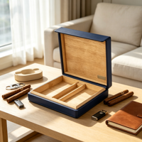 Boîte à cigares en bois avec revêtement en cuir PU, doublure en cèdre naturel, logo personnalisé, design avec séparateurs pour le stockage des cigares et l'emballage cadeau